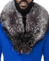 Rico Blue Coat with Silver Fox Collar Close Up