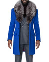 Rico Blue Coat with Silver Fox Collar Front Open