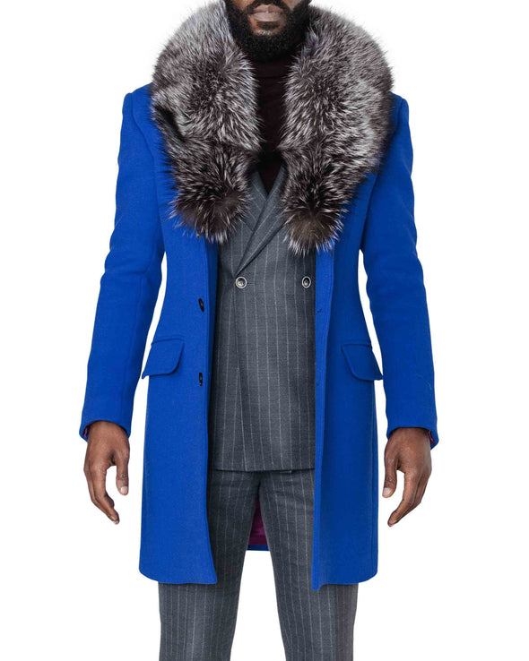 Rico Blue Coat with Silver Fox Collar Front Open