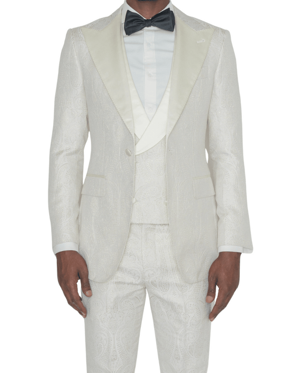 Brock Cream Jacquard Tuxedo Vest