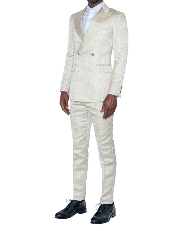 Rudy Cream Jacquard Double Breasted Suit