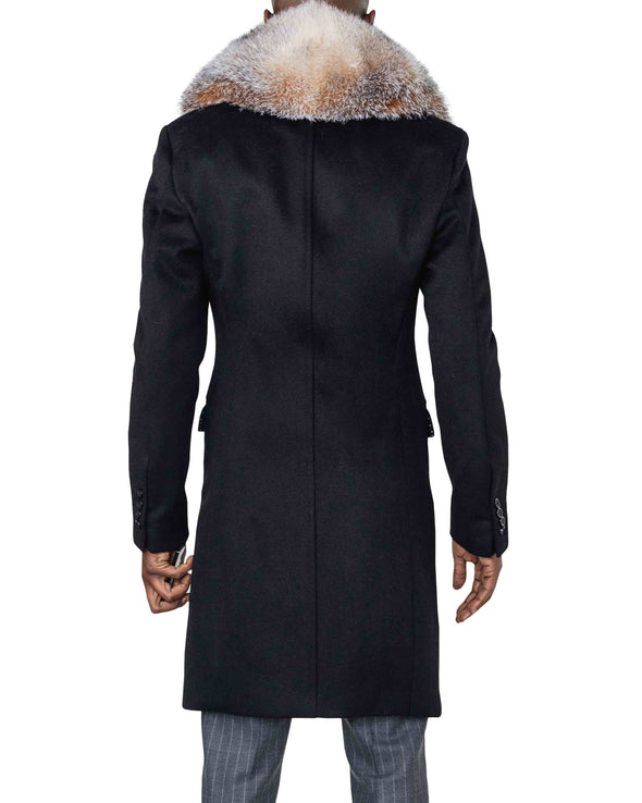 Alistair Black Coat with Crystal Fox Collar Back