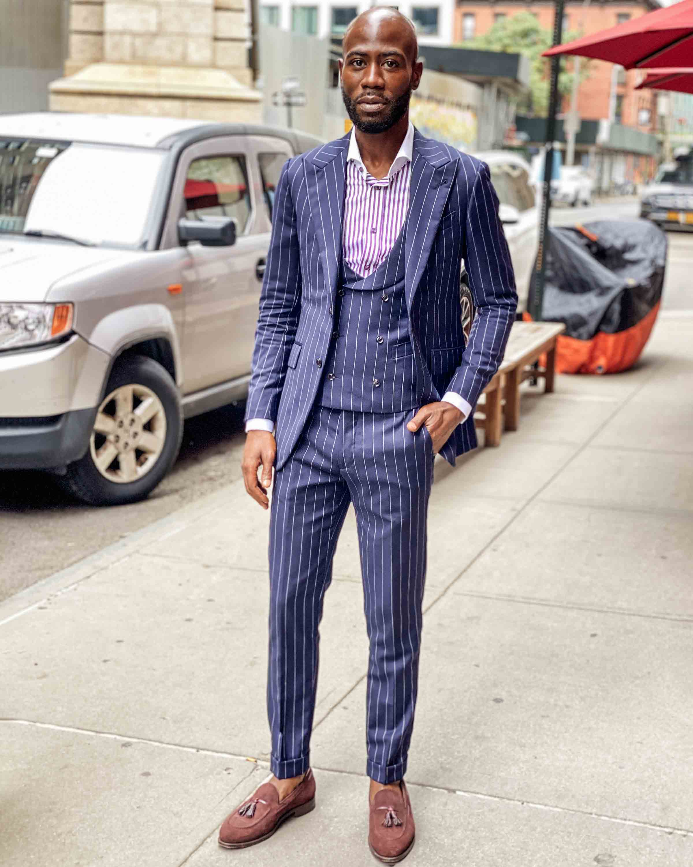 Graduacion Hombre Moderno Trajes Slim Fit Hombre Three Piece Navy