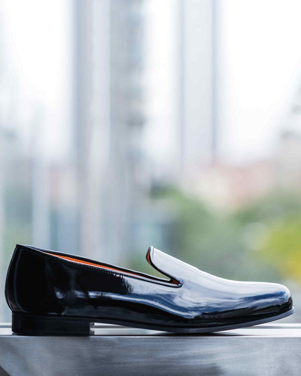 Gary Black Patent Leather Slippers Lifestyle