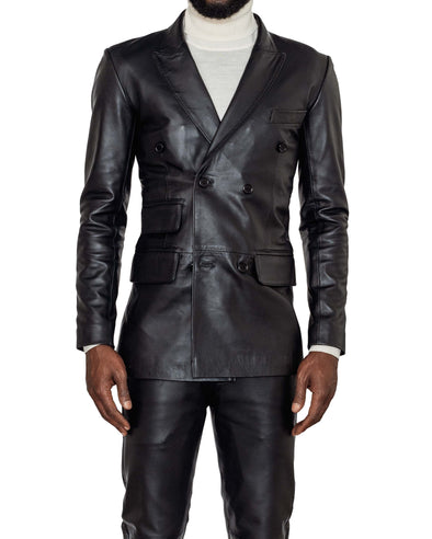 Huey Black Leather Double Breasted Suit