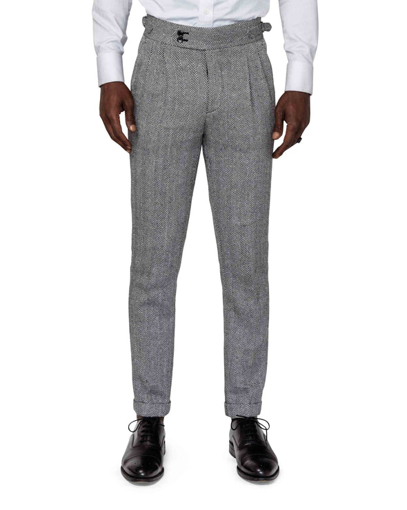 Jeremy Grey Tweed Herringbone Trousers