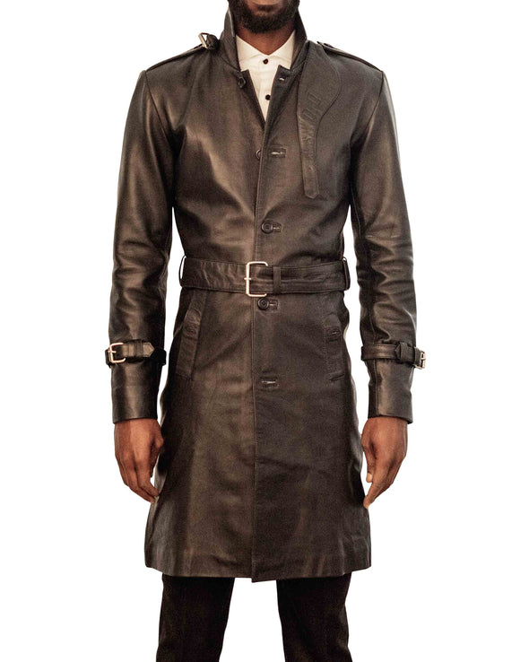 Joey Black Leather Trench Coat