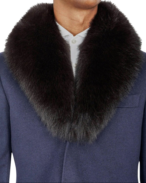 Quinn Navy Coat with Brown Fox Collar