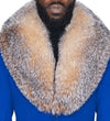 Royal Blue Coat with Crystal Fox Collar Close