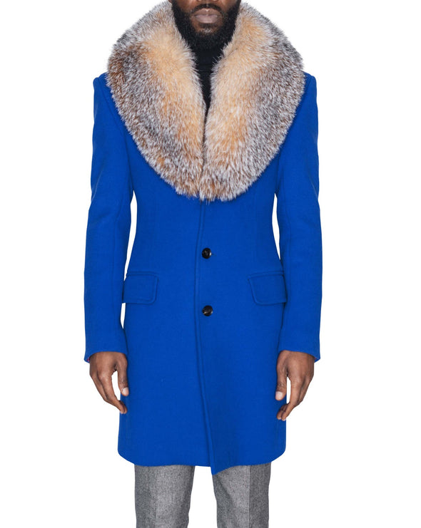 Royal Blue Coat with Crystal Fox Collar Front