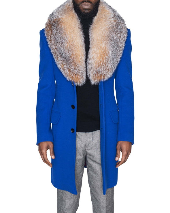 Royal Blue Coat with Crystal Fox Collar Open