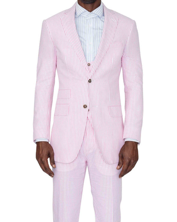Steven Pink Seersucker Suit Front