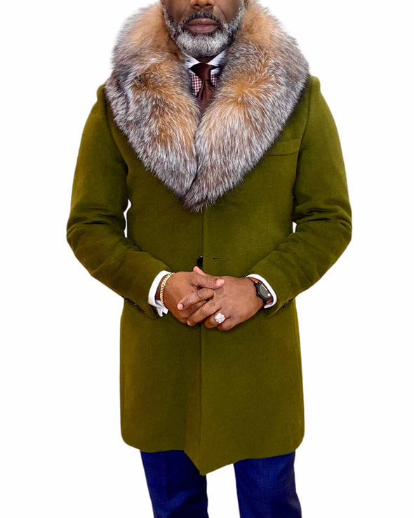 Tony Green Coat with Crystal Fox Collar