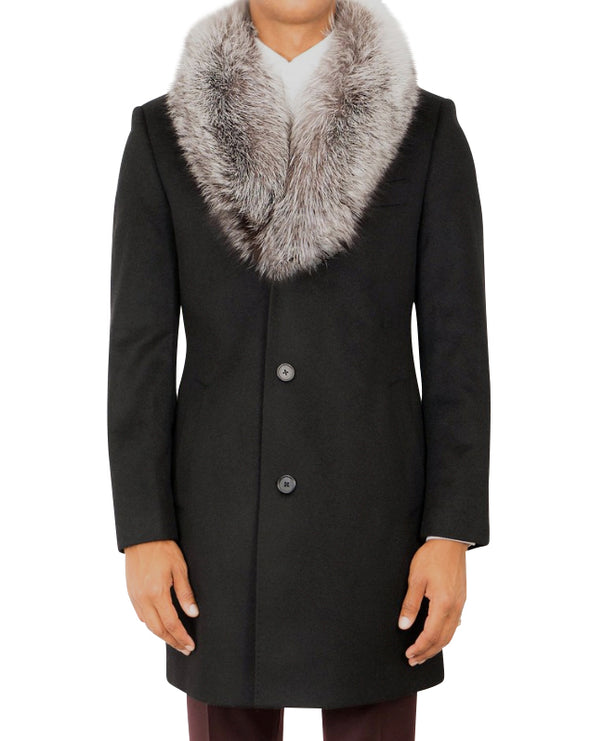 Winston Black Coat with Silver Fox Collar